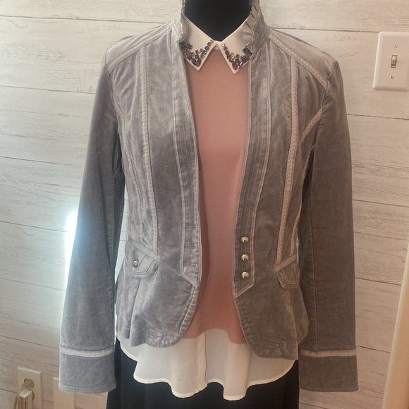 White House Black Market Silver Gray Velvet Jacket - Picture 3 of 5